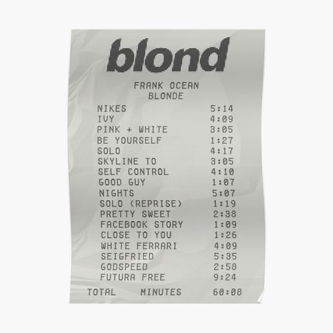 Blond Receipt, Receipt Poster, Album Receipt, White Ferrari, Kindle Case, Frank Ocean, Self Control, Laptop Stickers, Sale Poster