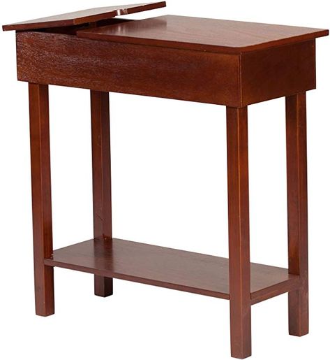 Amazon.com: OakRidge Chairside Table with USB Power Strip, 11-in. Wide, Brown Wood Finish: Kitchen & Dining Rectangle End Table, Powell Furniture, Chairside Table, Colorful Storage, H Design, Chair Side Table, Drawer Shelves, Oak Table, Under The Table