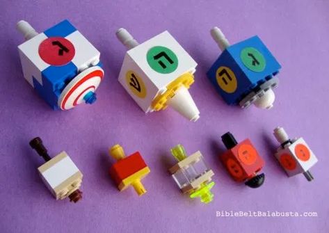 LEGO Dreidels, DIY | Bible Belt Balabusta Diy Hanukkah, Jewish Crafts, Hanukkah Crafts, Bible Belt, Diy Lego, Chanukah Party, Holiday Stories, Hanukkah Decorations, Kid Friendly Crafts