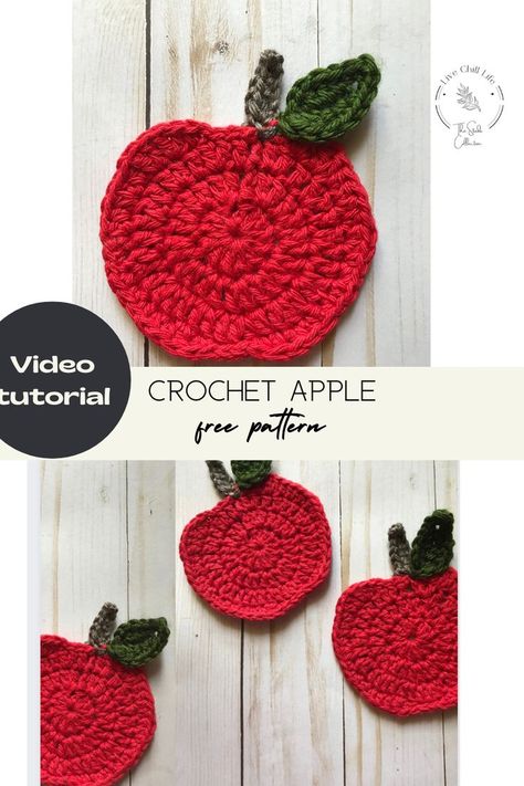 Crochet Apple Pattern, Crochet Coaster Patterns, Crochet Teacher Gifts, Fall Crochet Projects, Practical Crochet, Chill Life, Coaster Patterns, Holiday Crochet Patterns, Crochet Apple