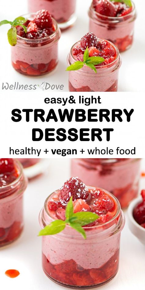 A perfect snack or a light dessert that is super healthy. Practically whole food, this vegan dessert has a sublime strawberry flavor. Refreshing and easy, a great way to eat healthy and enjoy the little moments in life. Healthy Strawberry Dessert, Easy Strawberry Dessert, American Picnic, Plant Based Dessert Recipes, Easy Strawberry Desserts, Healthy Fruit Desserts, Whole Foods Vegan, Light Dessert, Plant Based Desserts