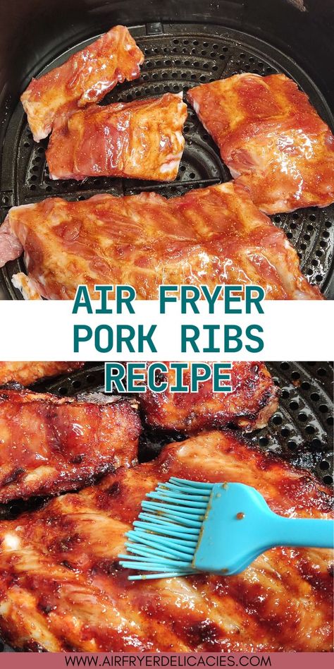 Succulent pork ribs with meat falling off the bone, highlighting the effortless cooking method using an air fryer. Air Fryer Pork Ribs Bone In, Air Fryer Ribs Pork, Pork Riblets Recipe Air Fryer, Air Fryer Ribs Recipe, Pork Ribs In Air Fryer, Boneless Spareribs, Pork Riblets Recipe, Air Fryer Ribs, Sweet And Sour Spareribs