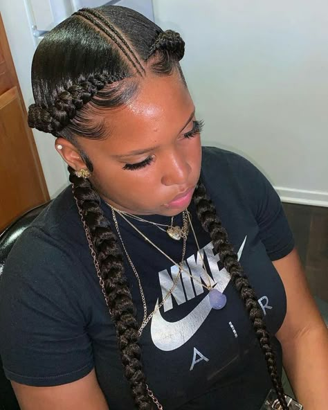 Two Feed In Braids, Two Braids Hairstyle Black Women, Feed In Braids, Two Braid Hairstyles, Jumbo Box Braids, Feed In Braids Hairstyles, Goddess Braids Hairstyles, Cute Braided Hairstyles, Braided Cornrow Hairstyles