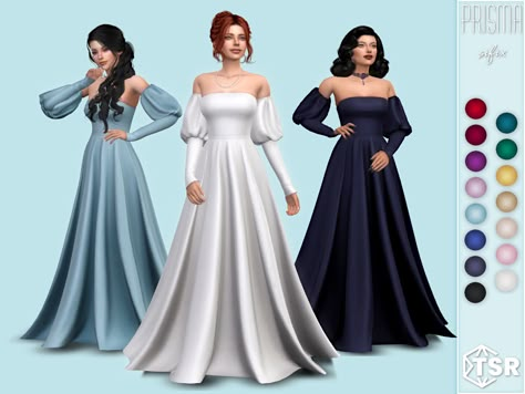 The Sims 4 Cc Royal Hair, Sims 4 Cc Dresses Weddings, Sims 4 Ball Gown Maxis Match, Sims 4 Ballgown, Sims 4 Ball Gown, Sims 4 Wedding Dress, Arielle Dress, Sims 4 Pack, Sims 4 Royal Cc