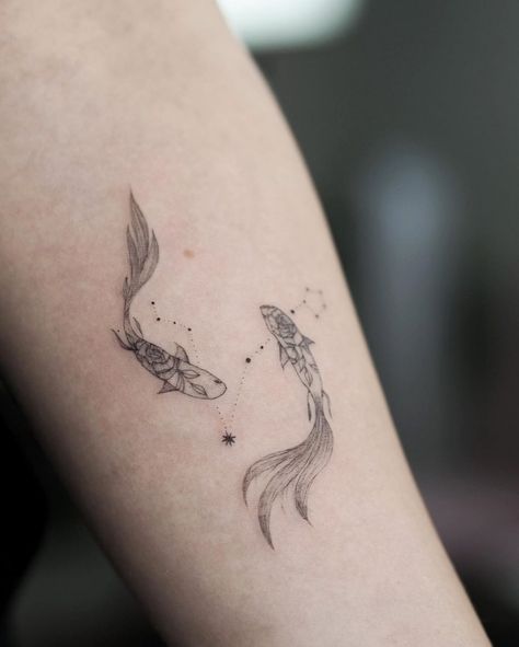 Pisces Constellation Tattoo by Alina Tattoos Constellation, Pisces Fish Tattoos, About Pisces, Pisces Constellation Tattoo, Pisces Tattoo Designs, Pisces Tattoo, Pisces Constellation, Constellation Tattoo, Pisces Tattoos