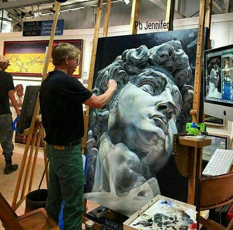 Greek God Painting, Cast Painting, David Painting, Michelangelo David, God Painting, Art Studio Space, Greek God, Anatomy Art, Painting Art Projects