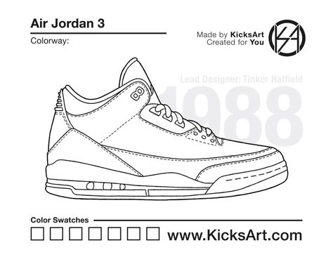 Air Jordan 3 - KicksArt Bart Simpson Art, Shoe Template, Sneakers Drawing, Jordan Retro 3, Jordan Shoes Retro, Adult Coloring Designs, Sneaker Art, Shoes Drawing, Cartoon Coloring Pages