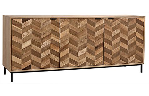 Herringbone Sideboard - Washed Walnut - Noir Metal Sideboard, Herringbone Wood, Walnut Sideboard, Solid Wood Sideboard, Herringbone Design, Practical Storage, Sideboard Console, Wood Sideboard, Dining Accessories