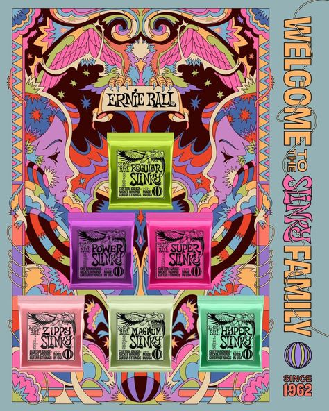 Ernie Ball | Slinky Strings Concert Poster Illustration - Closer&Closer Artists Artist Project, 60's Style, Poster Illustration, Concert Poster, Concert Posters, New Artists, New Work, How To Find Out, Comic Book Cover