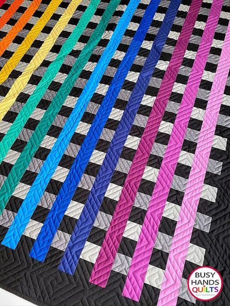 Rainbow Strip Quilt Patterns, Pride Quilt Pattern, Easy Quilting Design, Strip Quilt Patterns, Charming Farmhouse, Straight Line Quilting, Baby Throw, Modern Rainbow, Rainbow Quilt