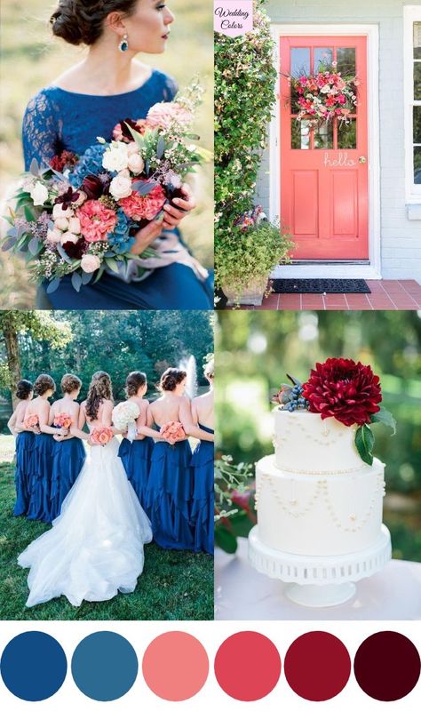 Royal Blue Color Palette Wedding, Royal Blue Wedding Palette, Royal Blue Wedding Color Palette, Cranberry Wedding Colors, Cranberry Wedding, Wedding Color Schemes Spring, Wedding Color Palette Summer, Best Wedding Colors, Wedding Color Combos