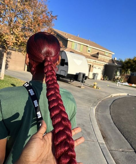 Red Ponytail Braid, Red Hair Ponytail, Sleek Braided Ponytail, Magenta Hair, Weave Ponytail Hairstyles, Sleek Ponytail Hairstyles, Black Ponytail Hairstyles, Dyed Hair Inspiration, Dyed Natural Hair