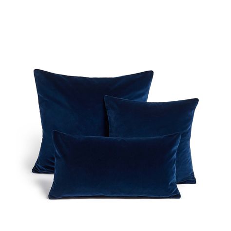 Midnight Blue Bedroom, Blue Velvet Pillow, Soho Farmhouse, Dark Blue Velvet, Grey Sofa, Soho Home, Matte Fabric, Long Lumbar Pillow, Soho House