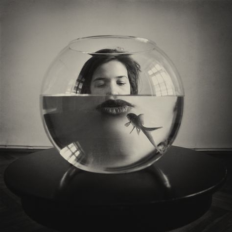 Canon Eos 5D Mark II. In People, Miscellaneous, Female. Just A Kiss 2, photography by Maria Frodl. Image #492383 Distortion Photography, Photographie Portrait Inspiration, The Smiths, Foto Tips, Conceptual Photography, Foto Art, Fish Bowl, Creative Portraits, A Kiss