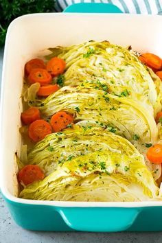 Braised Cabbage - This braised cabbage recipe is wedges of cabbage slow cooked with carrots, onions, butter and seasonings until tender. Easy Cabbage Recipes, Cabbage And Carrots, Baked Cabbage, Cabbage Steaks, Cabbage And Potatoes, Braised Cabbage, Carrots Recipe, Roasted Cabbage, Cabbage Recipe