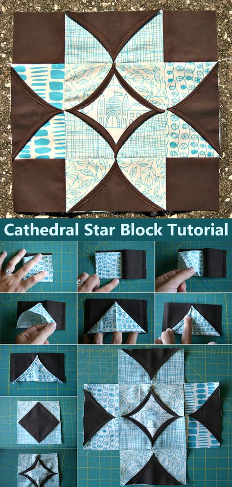 Cathedral Star Block Tutorial Faux Cathedral Window Quilt Pattern, Cathedral Quilt Pattern, Cathedral Window Quilt Block, Faux Cathedral Window, Cathedral Window Patchwork, Cathedral Window Quilt, Window Quilts, Window Blocks, Window Quilt