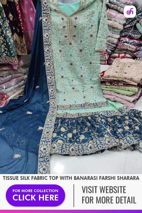 Beautiful Pakistani Tissue Silf Fabric Farshi Gharara, Mehndi Dress, Fashion Hub Wholesale Surat Farshi Gharara Pakistani, Anarkali Dress Designs, Gharara Pakistani, Traditional Dresses For Women, Plazo Suits, Gharara Designs, Bridal Mehndi Dresses, Pakistani Party Wear Dresses, Velvet Lehenga