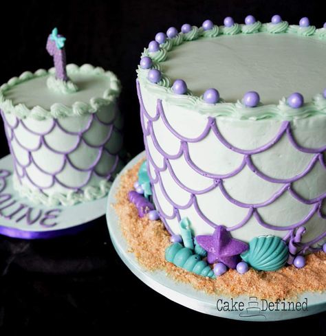 3rd Birthday Mermaid Cake, Mermaid Cakes Simple, Simple Ariel Cake, Mermaid Party Cake Ideas, Hello Kitty Mermaid Cake, Food For Mermaid Party, Mermaid Shaped Cake, Mermaid Cake And Cupcakes, Oneder The Sea Birthday Cake