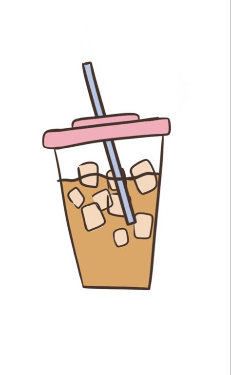 Iced Coffee Drawing, Latte Drawing, Coffee Cup Drawing, Coffee Shelf, Iced Chai Tea Latte, Kitchen Painting, Stocking Ideas, Iced Americano, Iced Chai