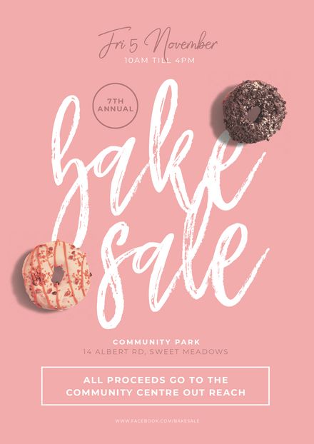 Pink Bake Sale Template with chocolate and pink iced donuts - Easil Bake Sale Template, Bake Sale Poster, Poster Examples, Donut Images, Kiss Goodbye, Valentine Poster, Sale Template, Sale Ideas, Food Graphic Design