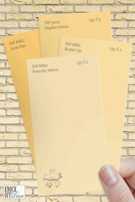 Peachy Yellow Paint, Country Yellow Paint Colors, Dusty Yellow Paint, Buttercup Paint Color, Best Yellow Wall Color, Pastel Yellow Furniture, Sherwin Williams Yellow Bedroom, Creamy Yellow Walls, Sherwin Williams Classical Yellow