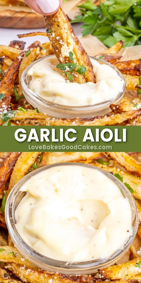 Garlic Aioli pin collage Aioli Recipe Easy, Roasted Garlic Mayo, Roasted Garlic Spread, Garlic Aioli Sauce, Garlic Aioli Recipe, Roasted Garlic Aioli, Aioli Sauce, Garlic Mayo, Aioli Recipe