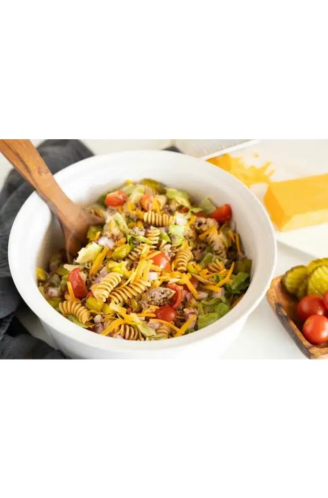 Jimmy Buffett Pasta Salad Jimmy Buffet Cheeseburger In Paradise, Macaroni Pasta Salad, Command Cooking, Pasta With Mayonnaise, Cheeseburger In Paradise, French Fried Potatoes, Jimmy Buffet, Savory Salads, Red Onion Relish