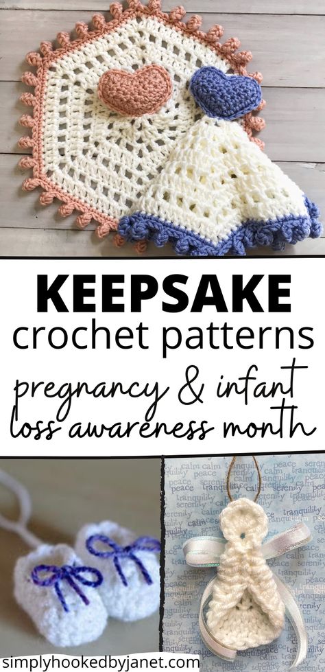 Did you know that October is Pregnancy & Infant Loss Awareness Month? Here you will find a list of several crochet patterns that are keepsakes that you can make and gift in remembrance of an Angel Baby or any baby gone too soon. | Crochet Keepsake Gifts | Crochet Ornaments | #crochetangel #crochetbabybooties Micro Preemie Crochet Patterns Free, Angel Baby Crochet Patterns Free, Crochet Keepsake, Micro Preemie Crochet Patterns, First Haircut Keepsake, Angel Baby Crochet, Preemie Patterns, Angel Baby Patterns, Baby Remembrance