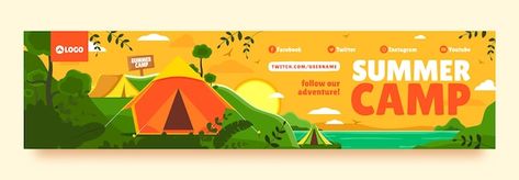 Twitch Banner, Summer Camping, Summer Flats, Iconic Photos, Banner Template, Vector Photo, Graphic Resources, Vector Images, Vector Free