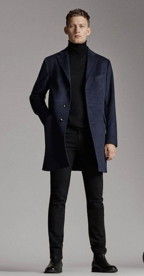 Vest Outfits Men Casual, Navy Blue Coat Outfit, Navy Coat Outfit, Blue Coat Outfit, Blue Outfit Men, Vest Outfits Men, Tweed Overcoat, Black Outfit Men, Mens Business Casual Outfits