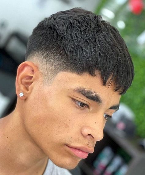 French Crop with Low Drop Fade and Jagged Fringe Drop Fade Textured Fringe, Mid Drop Fade Curly Hair, Drop Fade Short Hair, Mid Drop Fade Haircut Men, Drop Fade With Design, Drop Fade Haircut Men, Drop Fade Curly Hair, Mid Drop Fade Haircut, Messy French Crop