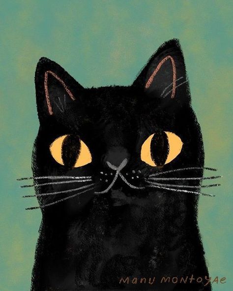 Manu Montoya, Black Cat Painting, I Love Black, Black Cat Art, Celestial Art, Monday Blues, Ceramics Pottery Art, Love Black, Cats Illustration