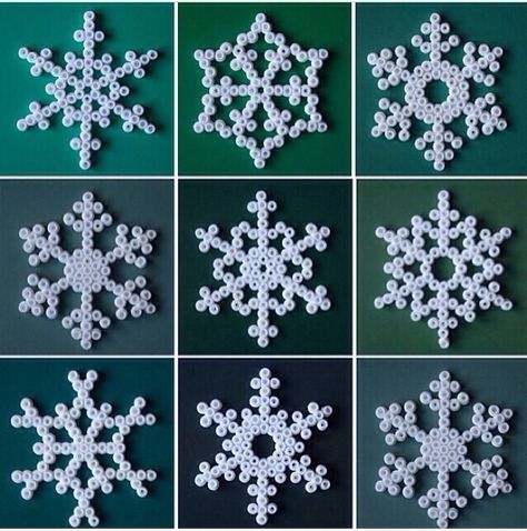 Perler Bead snowflake patterns Hama Beads Christmas, Snow Travel, Christmas Perler Beads, Cold Christmas, Motto Party, Snowflake Craft, Christmas Landscape, Jeweled Christmas, Beaded Snowflakes