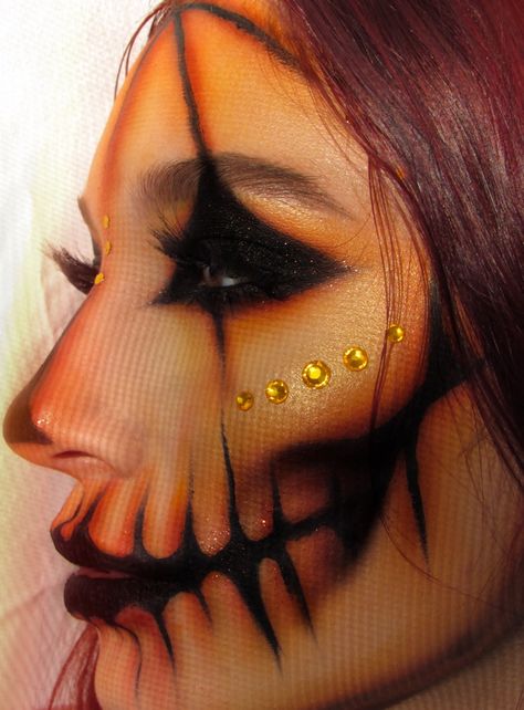 Jack O Lantern Halloween Makeup, Pumpkin Sfx Makeup, Pumpkin Faces Makeup, Pumpkin King Makeup, Evil Pumpkin Makeup, Creepy Pumpkin Makeup, Pumpkin Skeleton Makeup, Orange Skull Makeup, Halloween Makeup Face Paint