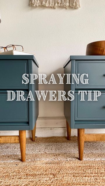 Erin • Furniture Flipper • DIY • Tips & Tutorials on Instagram: "Here is what I do after I spray a piece with the drawers in! After the last coat of paint dries, pull out the drawers and clean up the outer edges by hand with a detail brush and your paint color. This gives a more finished and clean end result! This won’t work on every piece, especially if your drawer has an overlay. I assess each piece on a case-by-case basis. But if I can spray with the drawers in I absolutely will! If not, Furniture Overlays Diy, Spray Paint Dresser, Blue Chest Of Drawers, Spray Paint Furniture, Boy Dresser, Painting 101, Diy Spray Paint, How To Varnish Wood, Furniture Flip