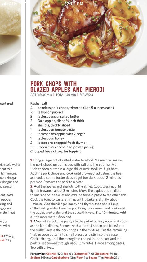 Pork chops with glazed apples and perogi Pork Chops And Perogies, Easy Polish Recipes, Glazed Apples, Pork Ideas, Nye 2023, Ham Dishes, Pork Meals, Pineapple Pie, Apple Pork