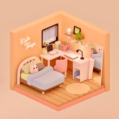 Blender art Blender Creations, Beads Craft Kids, Blender Art, Cute Bedroom, Pink Bedroom Ideas, Small House Layout, Cafe House, Isometric Art, Isometric Design