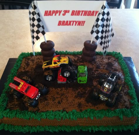 Diy Monster Truck Cake, Diy Monster Truck, Cake Party Ideas, Monster Truck Birthday Cake, Piping Gel, Kabob Sticks, Monster Jam Birthday, Rock Candy Sticks, Truck Birthday Cakes