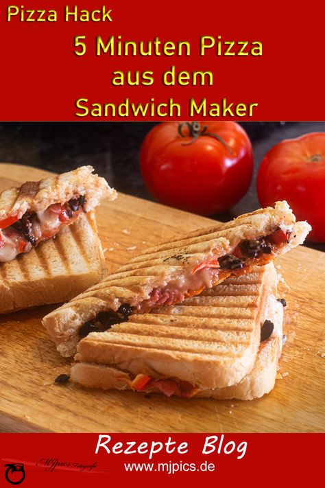 5 Minuten Pizza aus dem Sandwich Maker-Rezept Pizza Hacks, Sandwich Toaster, Sandwich Maker, Food To Try, Cheeseburger, Sandwiches, Toast, Pizza, Snacks