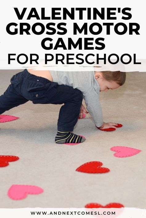 Looking for gross motor activities for Valentine's Day? Try these fun ideas using a package of hearts from the dollar store. Your toddlers and preschoolers will absolutely love these Valentine's Day gross motor activities! #valentinesday #grossmotor #kidsactivities #preschool #toddlers Preschool Pe, Gross Motor Activities For Kids, Preschool Valentines Activities, Preschool Valentine Crafts, February Crafts, Simple Activities, Fun Educational Activities, Valentines Games, Valentine's Day Crafts For Kids