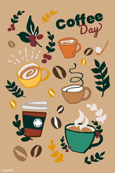 International coffee day poster design vector | premium image by rawpixel.com / TK #vector #foodanddrink Coffee Art Illustration Graphic Design, Coffee Pattern Illustration, International Coffee Day Poster, Coffee Poster Design Ideas, Coffee Design Poster, Coffee Illustration Design, Coffee Graphic Design, Coffee Posters, Coffee Poster Design