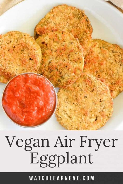 Frozen Cauliflower Recipes, Air Fryer Recipes Eggplant, Eggplant Vegan, Fried Eggplant Recipes, Vegan Eggplant Recipes, Air Fryer Eggplant, Breaded Eggplant, Vegan Air Fryer, Vegan Eggplant Parmesan