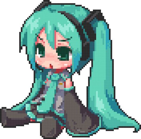 Miku Hatsune Chibi, Anime Pixel, Miku Hatsune Vocaloid, Arte 8 Bits, Pixel Art Templates, 8bit Art, Cool Pixel Art, Vocaloid Characters, Pixel Art Characters