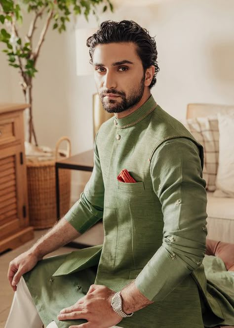 Mehndi Dress For Mens, Waistcoat Men Wedding, Kurta Koti, Waist Coat Men, Wedding Attire Groom, Sadaf Fawad Khan, Big Boys Fashion, Engagement Dress For Men, Mehandi Function