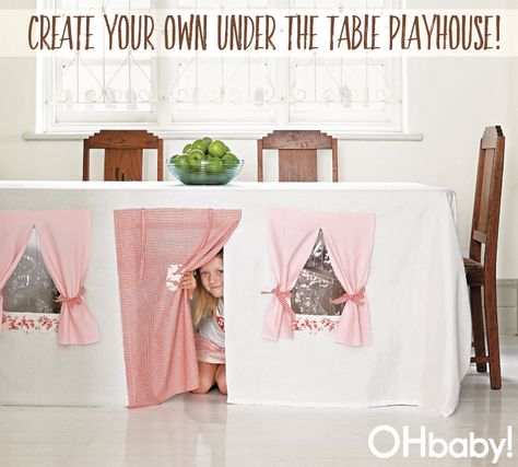 Easy to follow instructions for making this gorgeous under-the-table play snook #OHbaby #wendyhouse #playhouse #craft #DIY #kids #recipes #lifestyle #parenting #inspiration #baby #toddler #fashion #pregnancy #maternity #nursery #partyideas #birthdayparty Diy Fort, Homeschool Space, Diy Tablecloth, Trestle Tables, Indoor Playhouse, Build A Playhouse, Cubby House, Table Tents, Cubby Houses