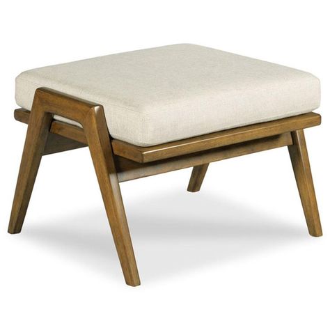 Woodbridge Erik Rustic Lodge White Upholstered Seat Brown Hardwood Ottoman Mid Century Modern Ottoman, Woodbridge Furniture, Sitting Chair, Modern Ottoman, Casino Hotel, Tufted Ottoman, Hans Wegner, Cocktail Ottoman, Ottoman Footstool