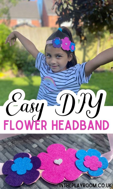 Easy DIY Flower Ribbon Hairband For Kids - In The Playroom Flower Headband Craft, Diy Flower Headband, Ribbon Hairband, Making Headbands, Flower Headband Diy, Headband Crafts, Diy Toddler, Foam Flowers, Childrens Games