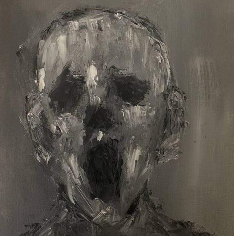 Self Destroy Art, Painting Grey Art, Oil Painting Expressionism, Expressionalism Art, Screaming Person, Disassociate Art, Screaming Painting, Depersonalisation Art, Person Screaming