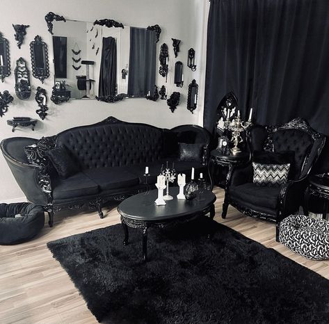 Goth Living Room, Gothic Living Room, Gothic Decor Bedroom, Gothic Room, Gothic Bedroom, Hi Hello, Dark Home Decor, Goth Home, Goth Home Decor