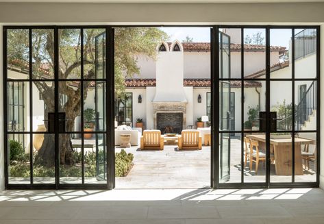 Private residence – Bel Air, Los Angeles, California | OZ Architects Spanish Colonial Courtyard, Colonial Courtyard, Oz Architects, Spanish Farmhouse, Spanish Homes, Spanish Hacienda, Metal Windows, Spanish Modern, 0 Interest